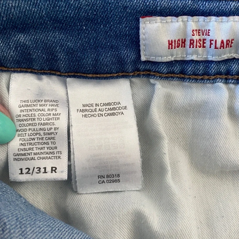 Lucky Brand Stevie High Rise Flare Jeans Womens 12/31R Blue Distressed Denim - Picture 6 of 11